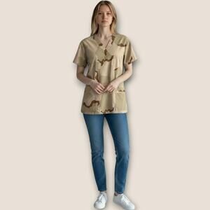 Women's Size Large Camouflage Medical Scrub Top Nurse Healthcare Thick